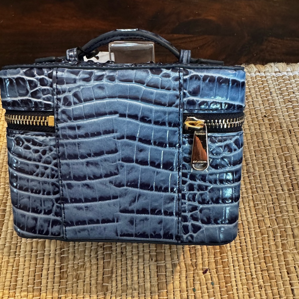 Brahmin Charmaine Blue Serenade  Croc-Embossed Leather Train Case NWT - Picture 5 of 6